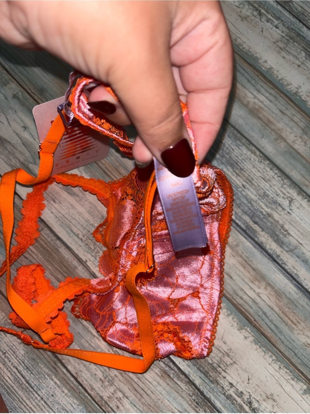 NWT Savage X Fenty Perfect Poppies Unlined Lace Demi Bra Pink Orange S - Picture 5 of 5